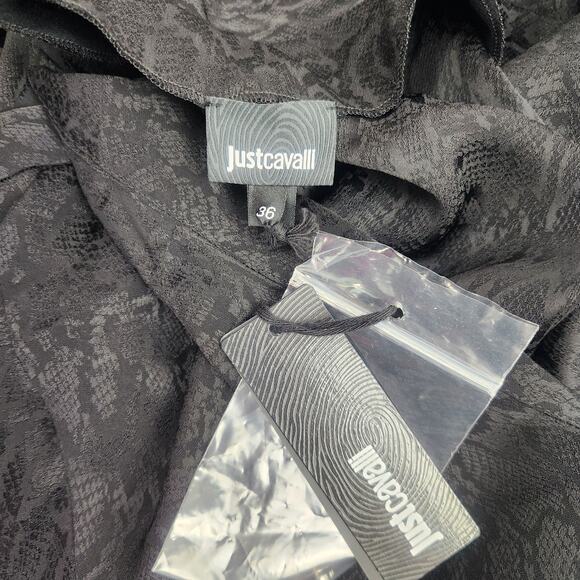 Just Cavalli Black Dress Long Sleeve V Neck Size 36 US Size Small NWT - Picture 8 of 10